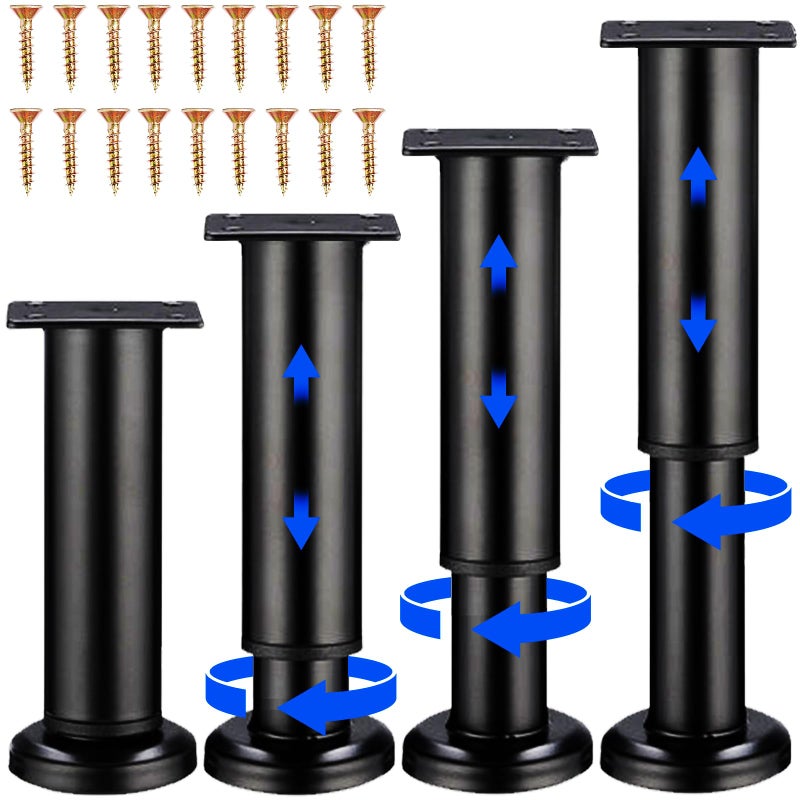 Olldag 4PCS Adjustable Furniture Couch Cabinet Legs 4.72-7.48 Inch [with 18 PCS Screws]  Heavy Duty Adjustable Height Replacement Legs for Dresser/Sofa/Bed/Chair  Legs for Furniture Set of 4 (Black) - Image 1